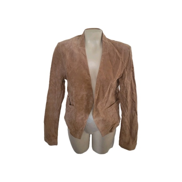 BLANCNYC Leather Suede Beige Tuxedo Style Structured Jacket Designer Luxury Y2K - Picture 1 of 8